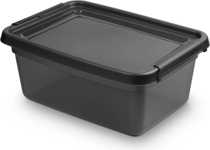 Basestore storage box with lid and clips, coal 12.5 l (28 × 38 × 16 cm)