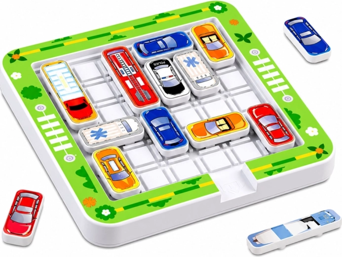Game board with sliding cars