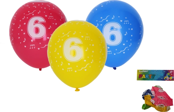 Luftballons 30 cm mit Zahl 6 – Set 5 Stk.