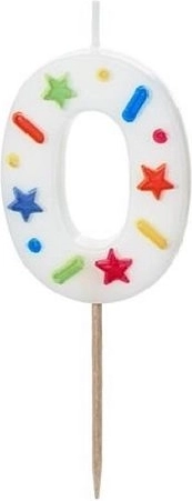 Cake candle number 0, white with confetti, 5.5 cm