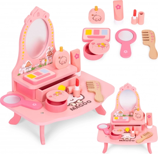 Coiffeuse en bois pour enfants avec miroir et tiroir, 7 accessoires ECOTOYS