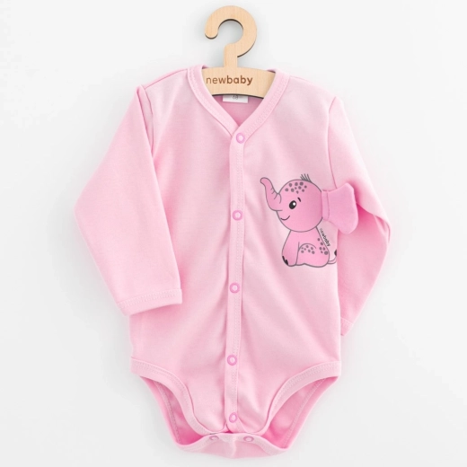 Body bébé intégral à boutons-pression manches longues NEW BABY Happy Elephant rose