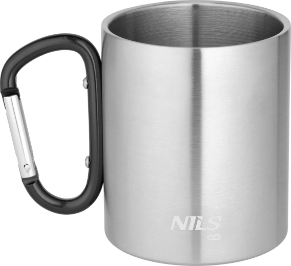 Camping roestvrijstalen mok met karabijnhaak 300 ml NILS CAMP