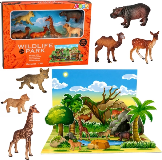 Set wilde dierenfiguurtjes met 3D-park