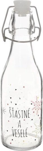 Glass bottle SNOWFLAKE with metal clip closure 0.29 l, red