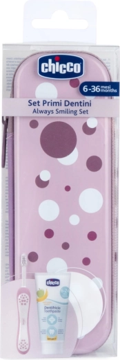 Chicco set de brosse à dents et dentifrice dans un étui Always Smiling lilas 6 m+