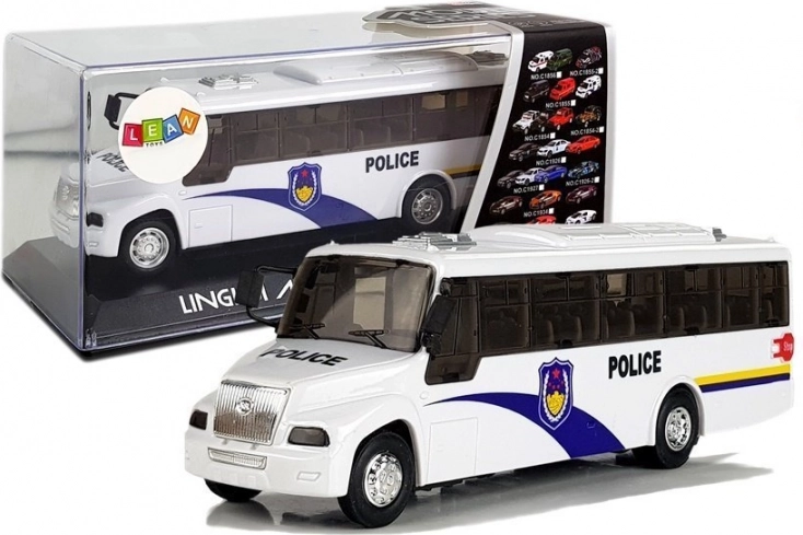Witte Politiebus met Mechanische Pull-back Aandrijving en Geluidseffecten