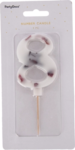Bougie de gâteau chiffre 8 blanche avec motif floral