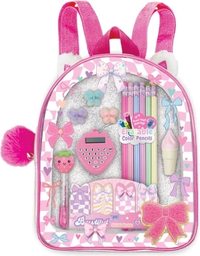 Hot Focus kids' backpack with school supplies, pink