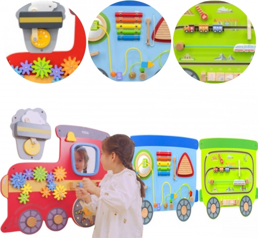 VIGA Wooden Wall-Mounted Activity Board in the Shape of a Train