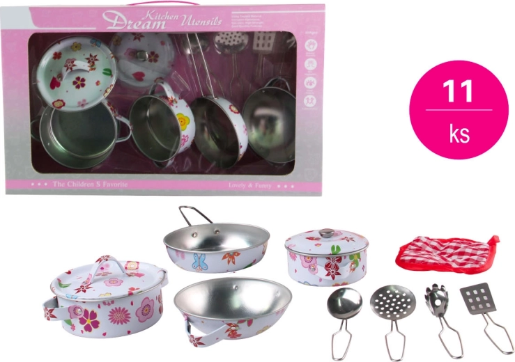 11-piece tin children's dish set with print