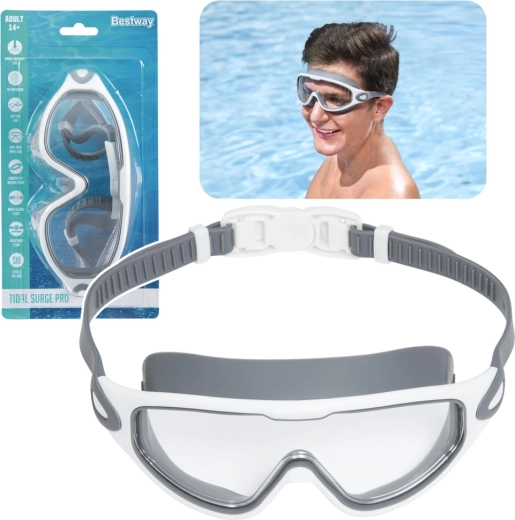 Bestway swimming goggles, white-gray, with adjustable strap