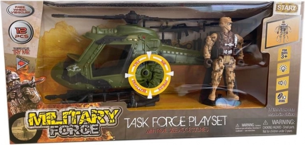 Set van militaire helikopter en soldaatfiguur