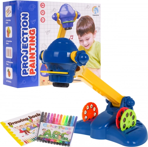 Kindertekenprojector 3+ met geluiden en licht, 4 schijven, 12 stiften en blok