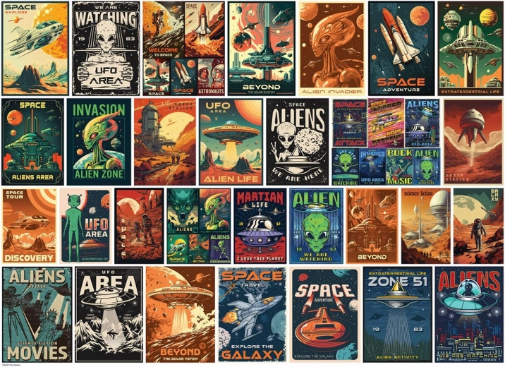 Puzzle EUROGRAPHICS Vintage posters: Buitenaardse wezens 1000 stukjes