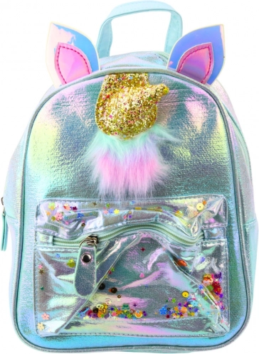 Kinder rugzak met eenhoorn en bewegende confetti blauw 25 cm 4,5 L