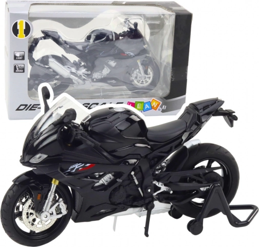 Metalen model van sportmotor met verlichting en geluid zwart 1:12