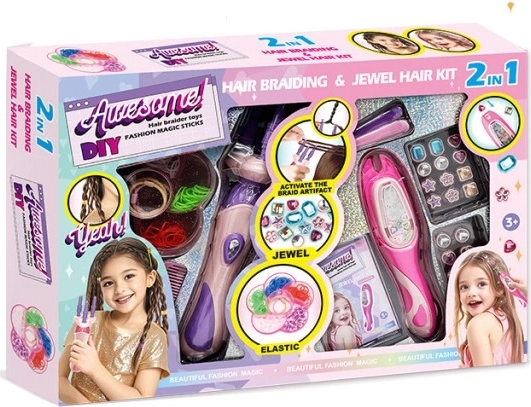 2-in-1 Hair Styling Play Set with Hair Ties and Decorations