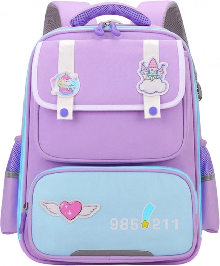 Schoolrugzak met patches en borstriem paars 16L