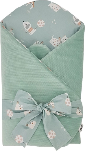 EKO VELVET swaddle Dogs Mint with coconut insert 75 × 75 cm