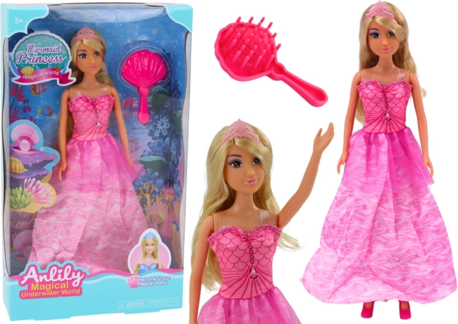 Anlily mermaid princess doll with pink dress and hairbrush