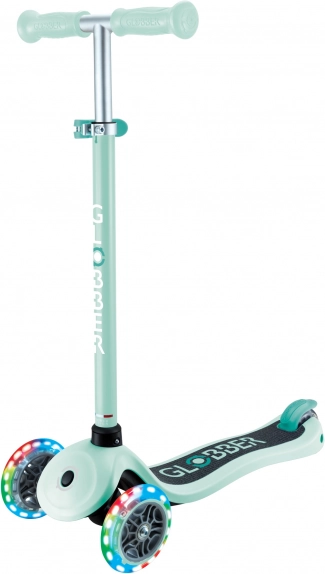 Trottinette enfant à trois roues Globber Primo Lights V2 vert menthe foncé avec roues lumineuses