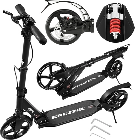 Folding City Scooter KRUZZEL Hyperion with Large 200 mm Wheels and Disc Brake