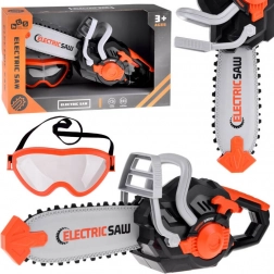 Elektrische Kinderspielzeug-Kettensäge mit Sound und beweglicher Kette + Schutzbrille