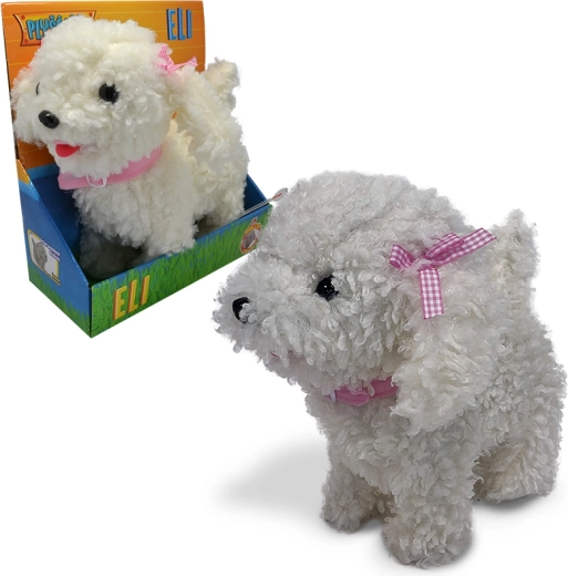 Chien en peluche interactif avec capteur tactile – chienne blanche Eli