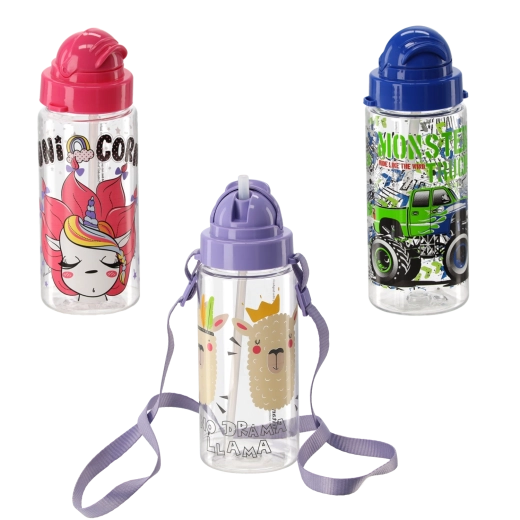 Bouteille pour enfants en plastique avec paille 500 ml