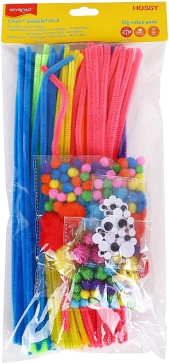 Creatieve set met pompons, chenilledraden en zelfklevende wiebeloogjes KEYROAD – grote set