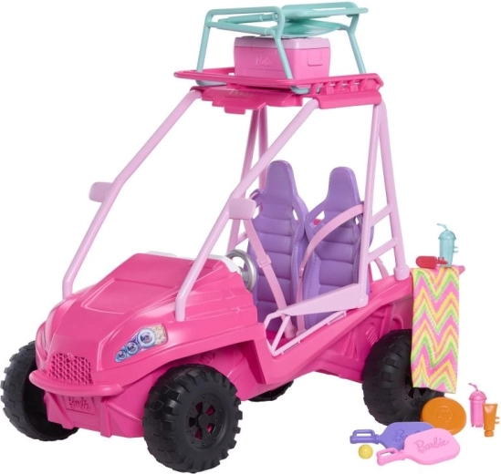 Barbie strandbuggy voor 4 poppen met accessoires
