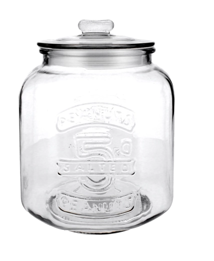 Bocal en verre 5,3 l avec inscription et couvercle en verre
