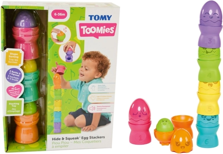 TOMY Toomies stapelpiramide van eitjes Hide & Squeak