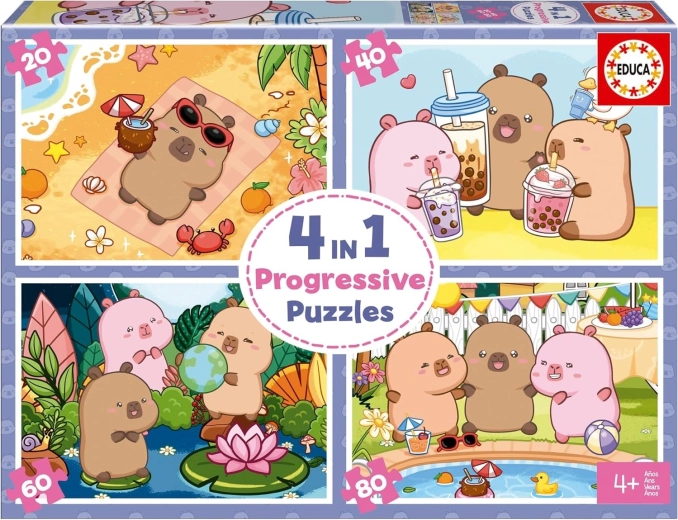 Puzzle Educa CapyFun 4 en 1 – puzzle progressif pour enfants (20, 40, 60, 80 pièces)