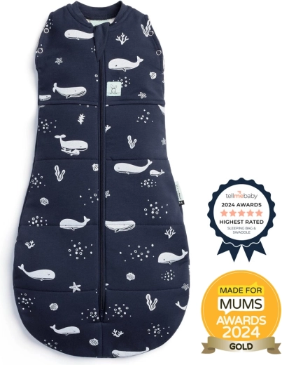 Ergopouch swaddle and sleep bag 2-in-1 Cocoon Whale 0–3 months, 3–6 kg, 2.5 TOG