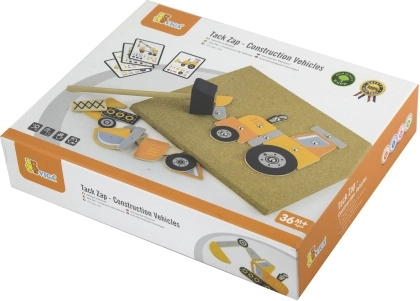 VIGA cork hammering set – construction vehicles, 45 pieces Montessori