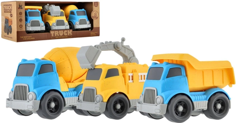 Set de véhicules de chantier – 3 pièces à roue libre en boîte