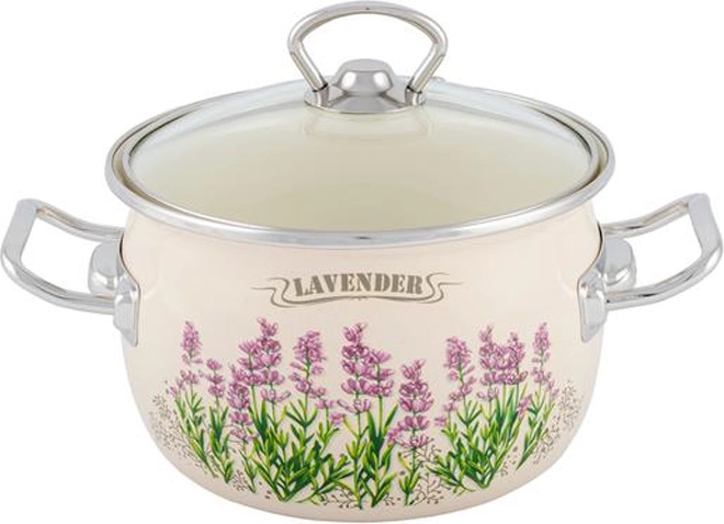Bulky enamel pot Lavender with glass lid 2.5 l