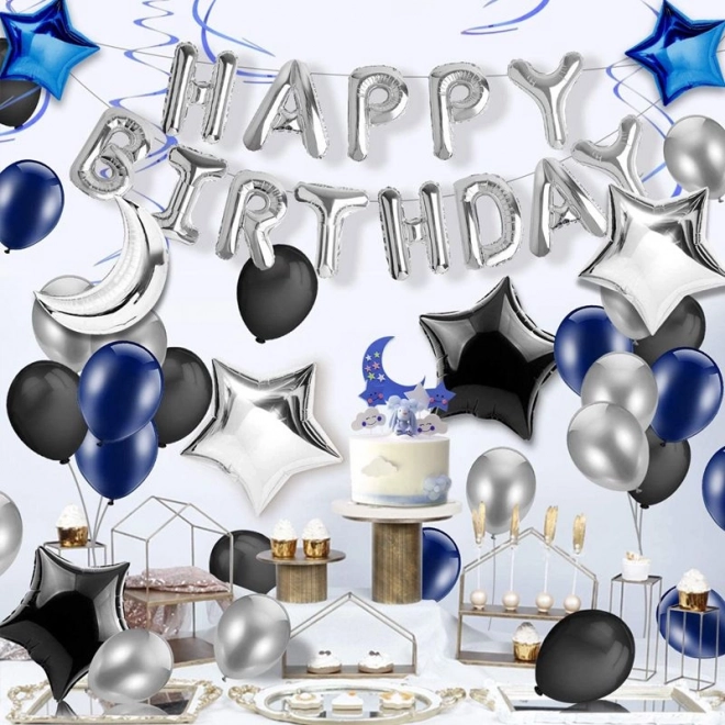 Dark Blue and Black Birthday Balloon Set