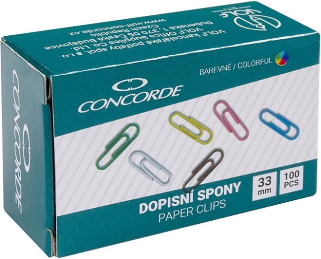 CONCORDE colored paper clips 33 mm, 100 pcs