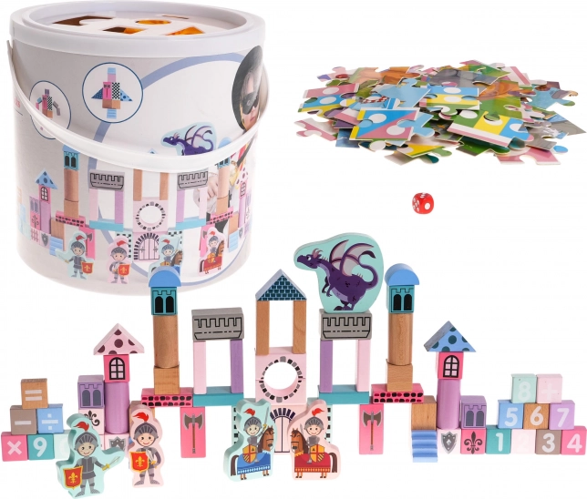 Houten bouwset kasteel met ridders voor kinderen 3+