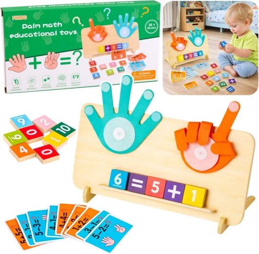 Puzzle mathématique en bois pour compter sur les doigts avec cartes et chiffres