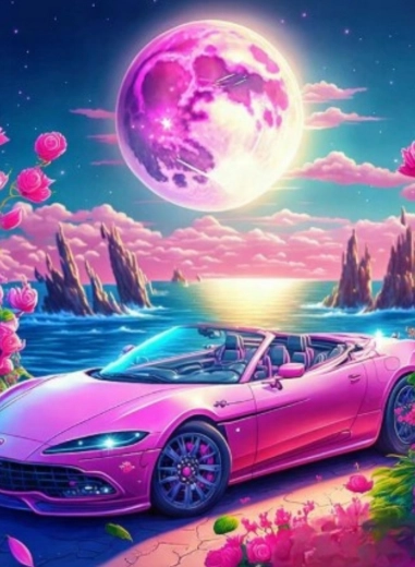 Diamond painting – cabriolet in een roze paradijs 30 × 40 cm