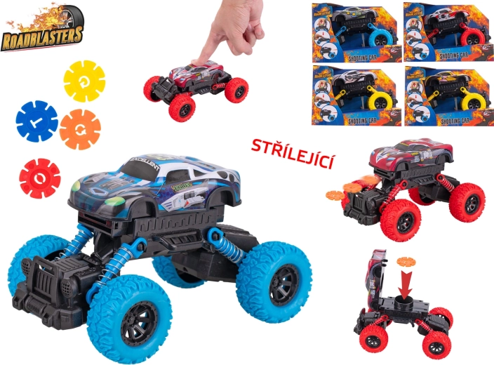 Roadblasters voiture à grandes roues – modèle métallique 17 cm à inertie avec tir de disques