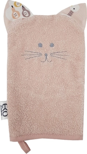 EKO gant de toilette en coton avec petites oreilles Cat Rose, rose 20 × 15 cm
