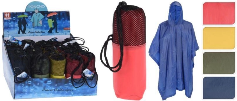 Adult PEVA Rain Poncho, assorted colors