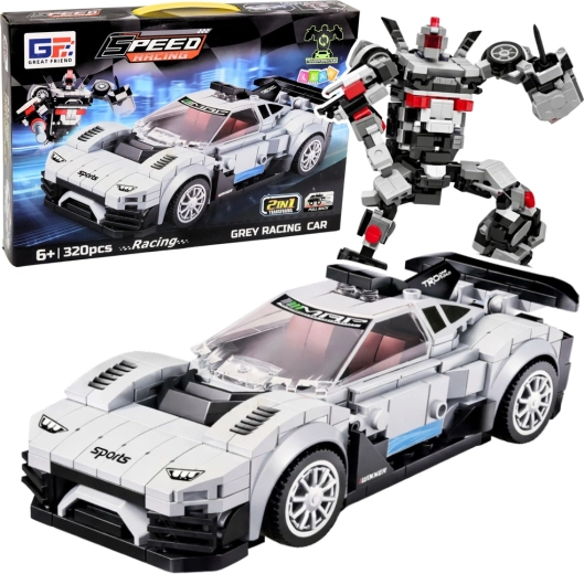 Kit de construction 2-en-1 voiture de course et robot, 320 pièces, blanc