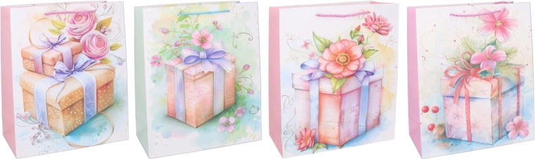 Cadeaupapieren tas M 26 × 32 × 10 cm – het hele jaar door, bloemendesign