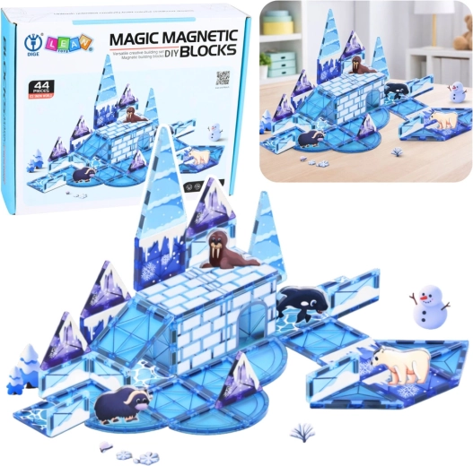 Blocs de construction magnétiques Royaume de glace avec animaux, 44 pièces
